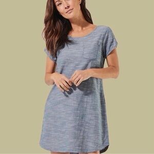 Pact Chambray Blue Shift Dress Organic Cotton Size Medium Front Pocket
